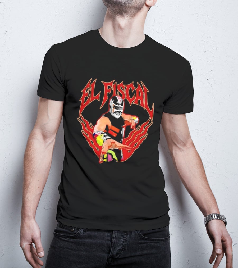 El Fiscal Masked Luchador Wrestler With Flame Hand Frame T-Shirt
