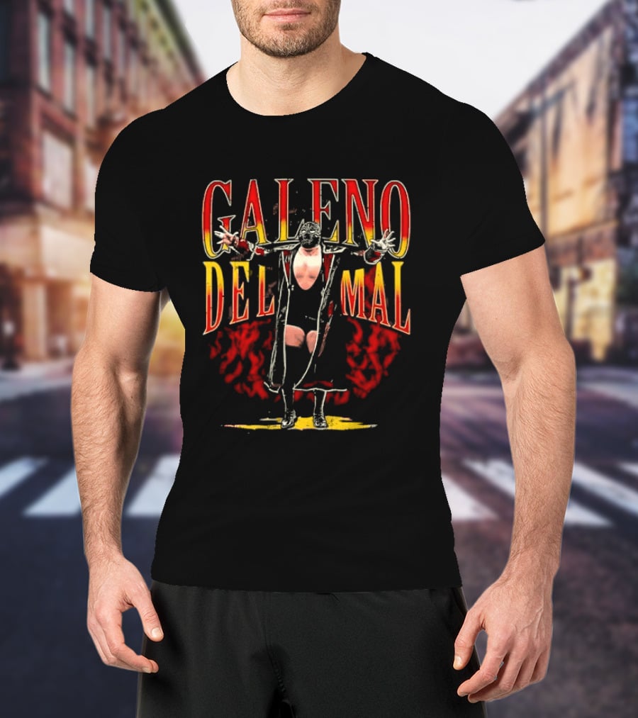 Galeno Del Mal Masked Wrestler Fiery Red Outstretched Arms T-Shirt