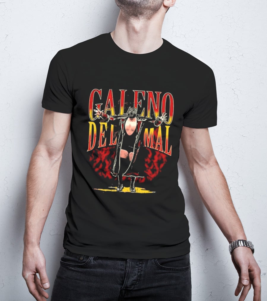 Galeno Del Mal Masked Wrestler Fiery Red Outstretched Arms T-Shirt
