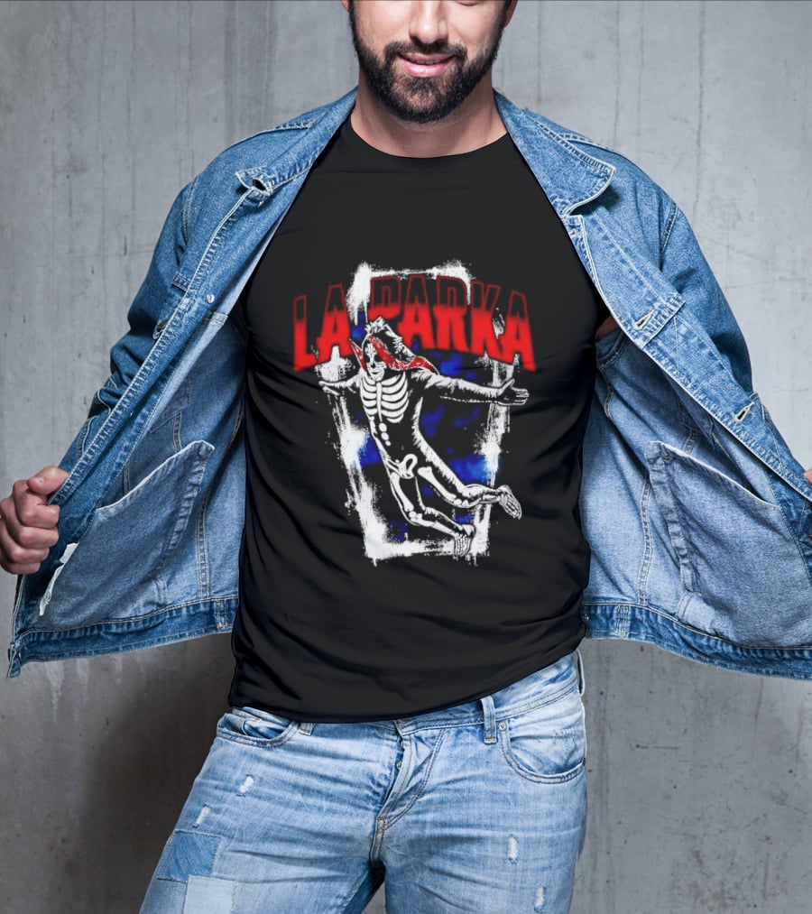 LA Parka Masked Skeleton Wrestler Jumping Distressed Frame T-Shirt