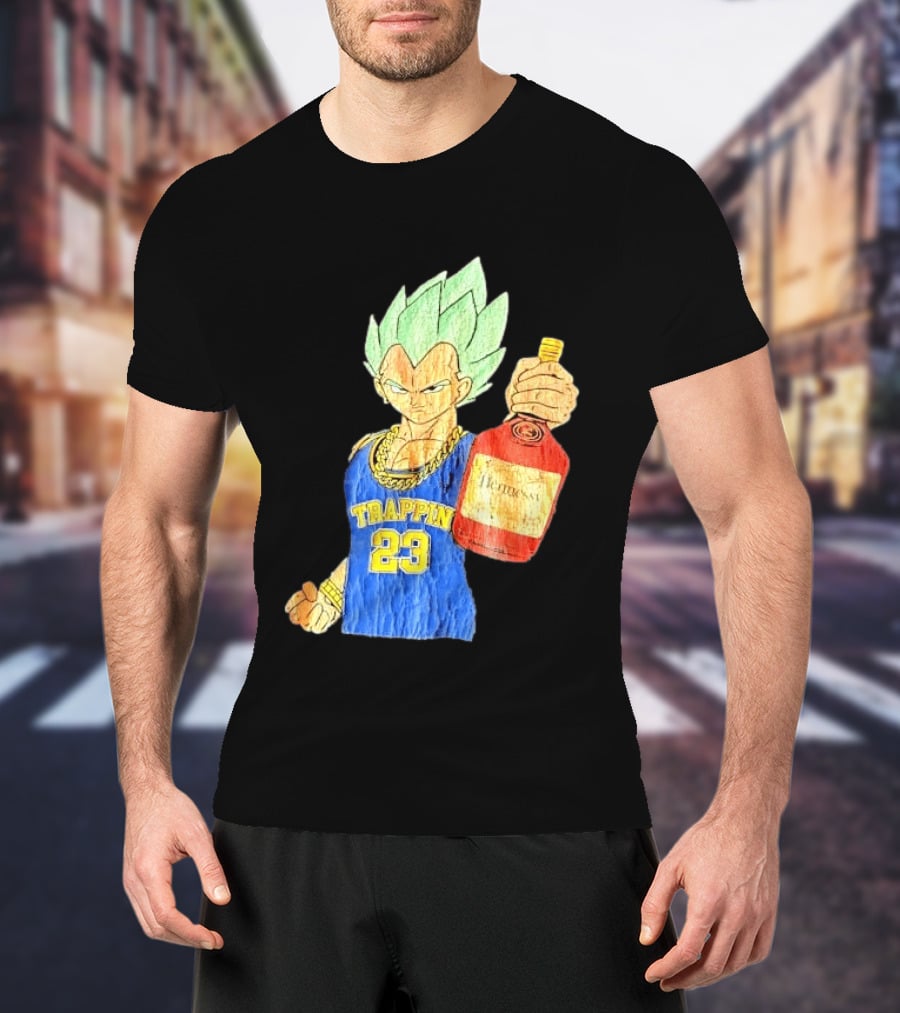 Hennessy Trappin 23 Anime Warrior Graphic Holding Bottle T-Shirt