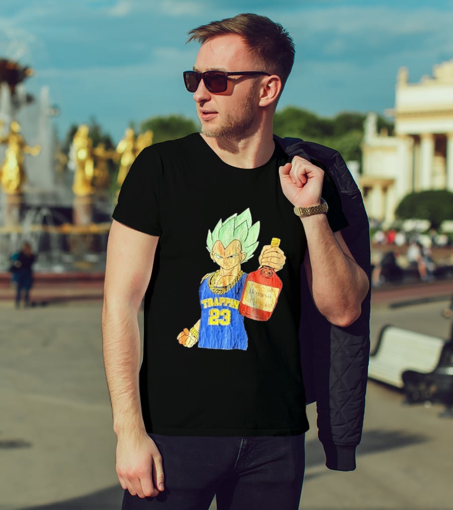 Hennessy Trappin 23 Anime Warrior Graphic Holding Bottle T-Shirt