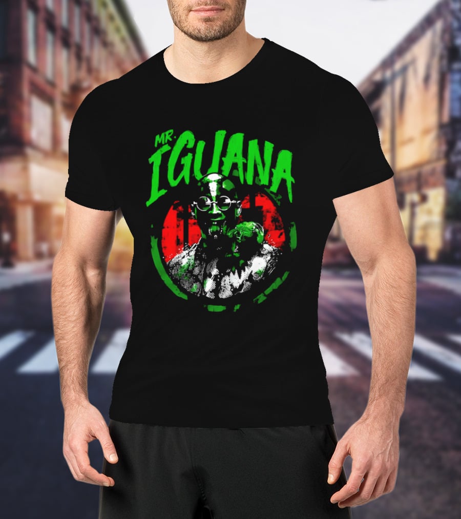 Mr Iguana Man Round Sunglasses Lizard Red Distressed Bootleg T-Shirt