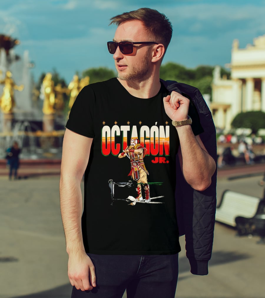 Octagon Jr Masked Lucha Libre Wrestler Ring Ropes Stars Distressed T-Shirt