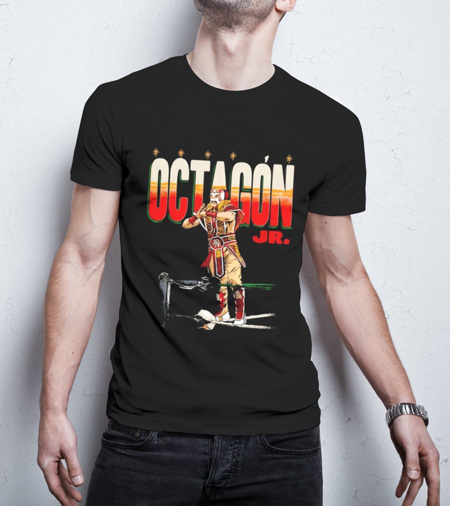 Octagon Jr Masked Lucha Libre Wrestler Ring Ropes Stars Distressed T-Shirt