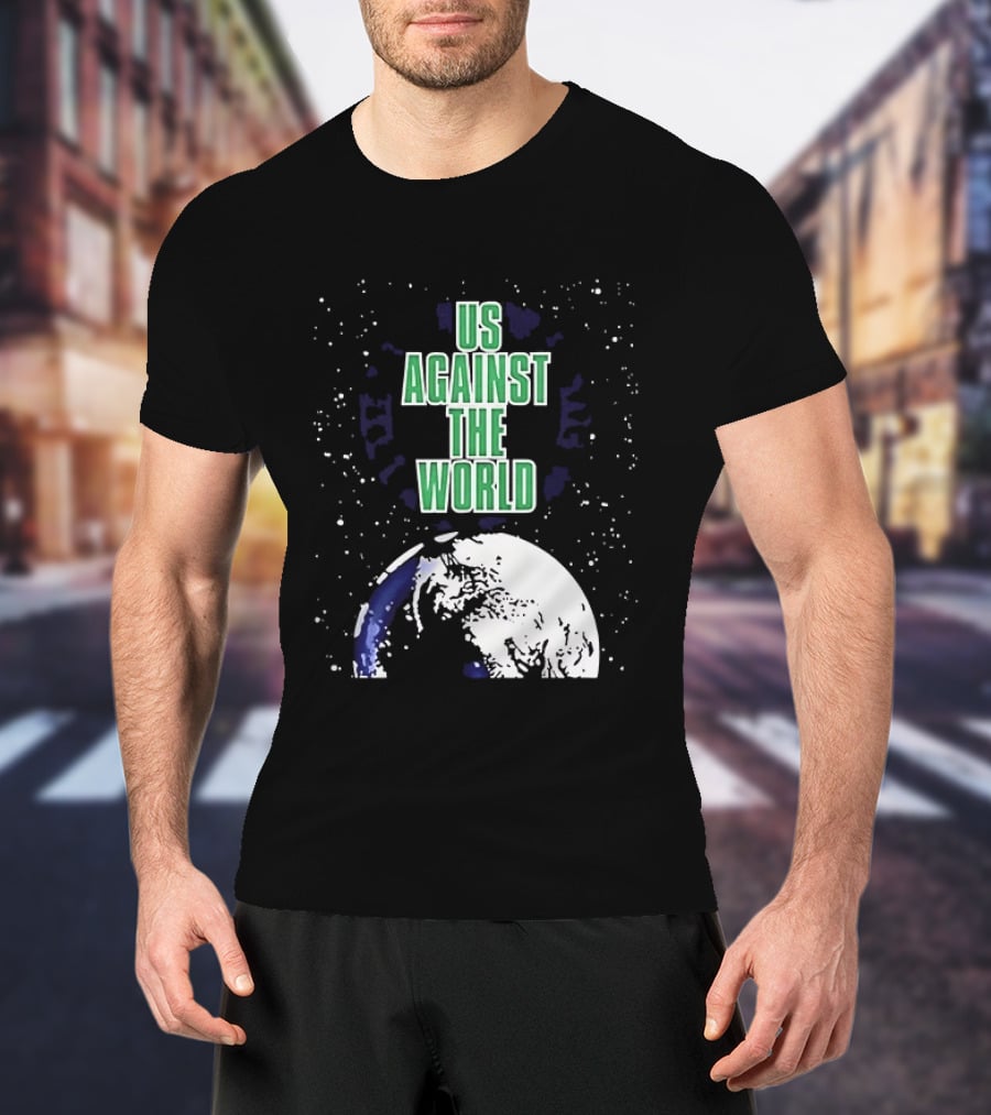 Boston Celtics Us Against The World Green Text Earth Motif T-Shirt