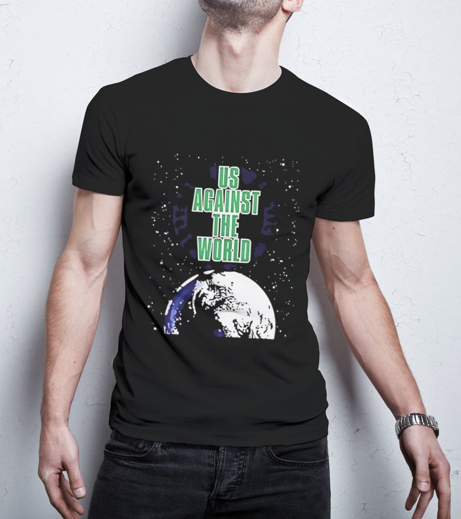 Boston Celtics Us Against The World Green Text Earth Motif T-Shirt