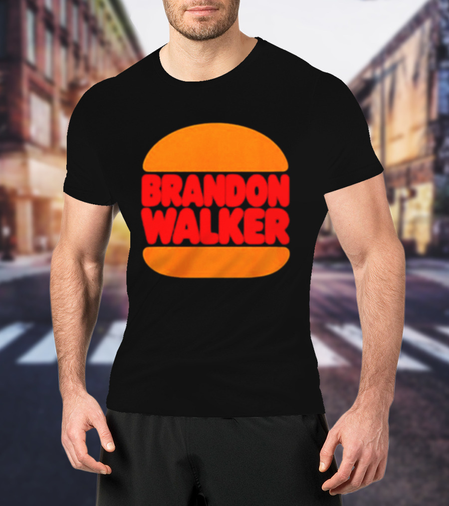 Brandon Walker Hamburger Bold Red Text Inside Orange Bun T-Shirt