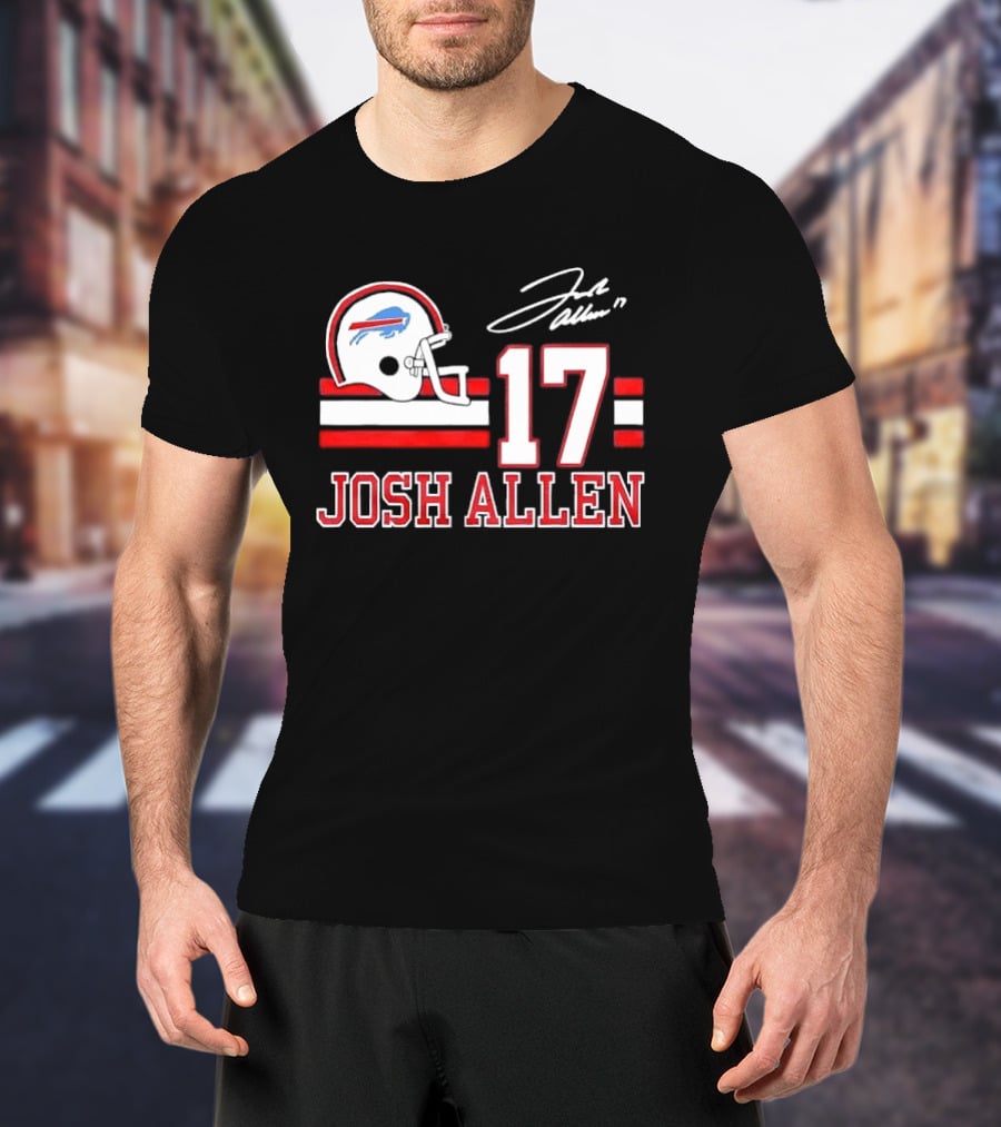 Josh Allen 17 Buffalo Bills Helmet Red Stripes Distressed T-Shirt