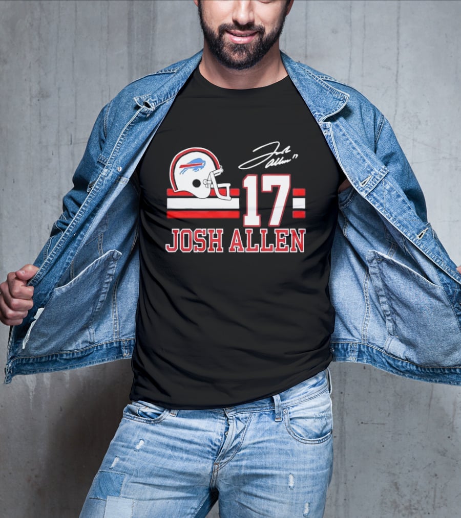 Josh Allen 17 Buffalo Bills Helmet Red Stripes Distressed T-Shirt