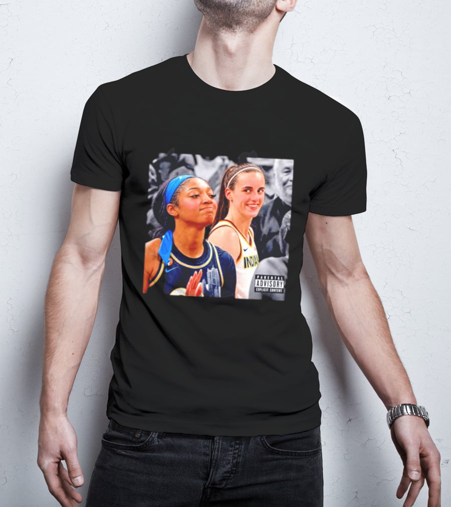 Caitlin Clark Angel Reese Parental Advisory Explicit Content T-Shirt