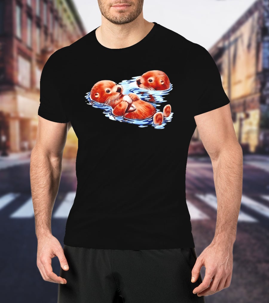 Otters Go With The Flow Cute Playful Swimming Pair T-Shirt