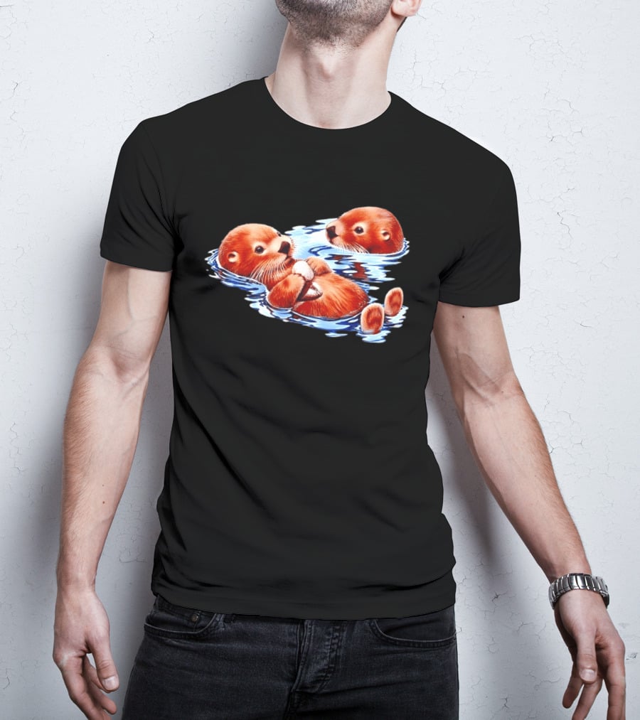 Otters Go With The Flow Cute Playful Swimming Pair T-Shirt