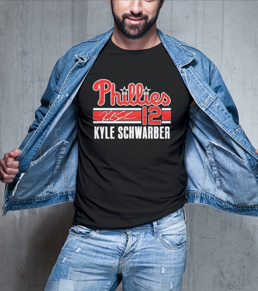 Phillies Kyle Schwarber 12 Red Script Stars Philadelphia MLB Distressed T-Shirt