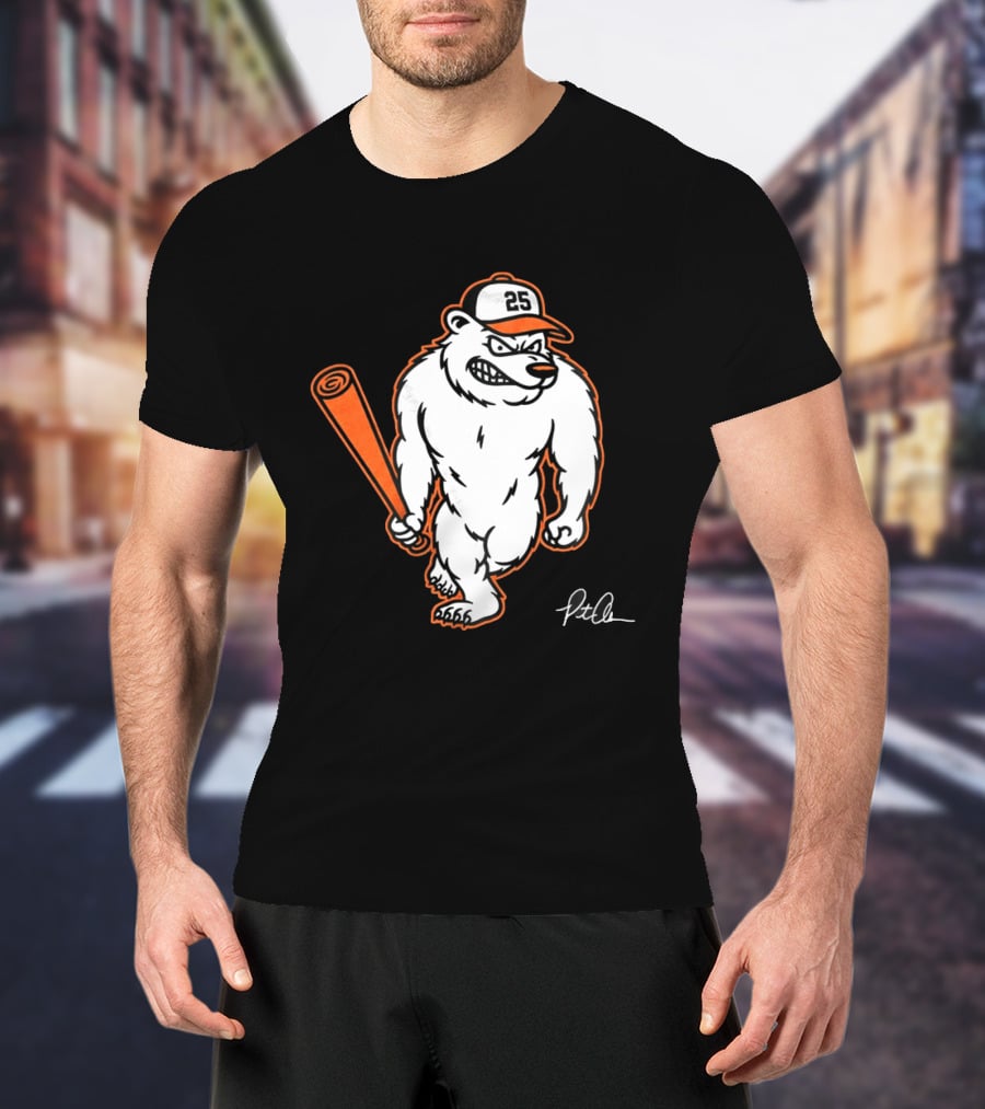 Polar Bear Pete Baseball Bear With Orange Bat And Cap Number 25 Art By Pete Alonso T-Shirt