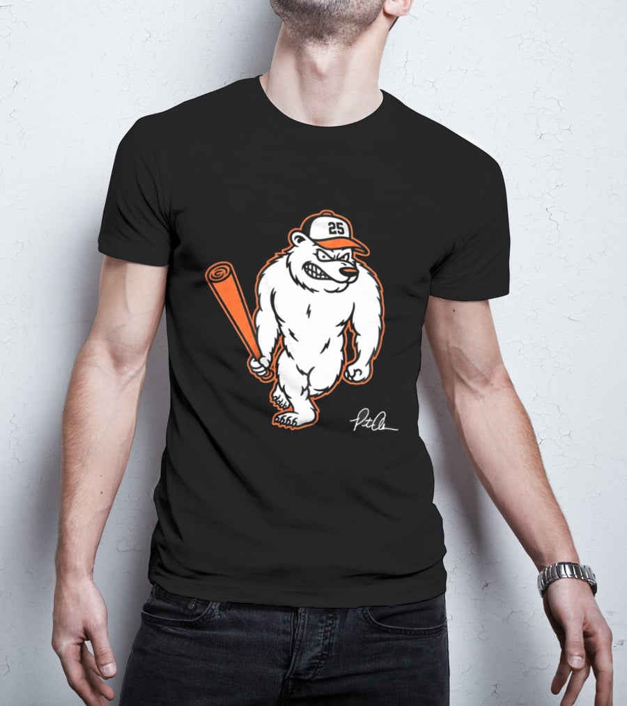 Polar Bear Pete Baseball Bear With Orange Bat And Cap Number 25 Art By Pete Alonso T-Shirt