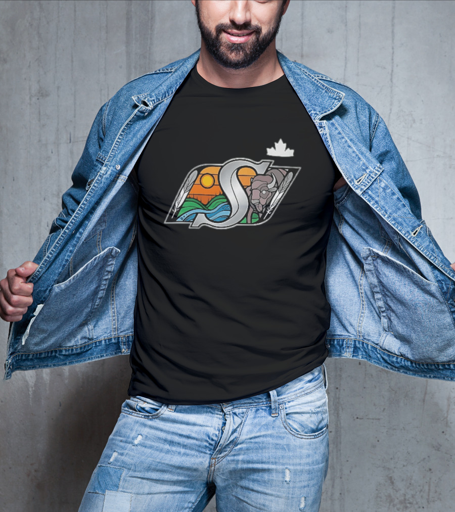 Saskatchewan Roughriders 2025 Indigenous Heritage Special Buffalo Sunrise Feather River T-Shirt