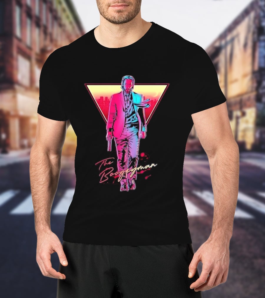The Boogeyman John Wick Neon Triangle Sunset Walking Gun T-Shirt