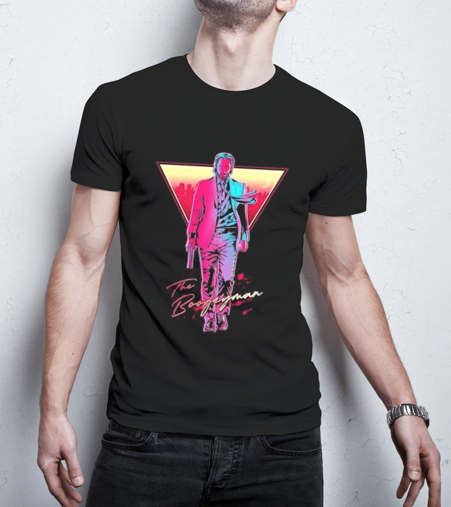 The Boogeyman John Wick Neon Triangle Sunset Walking Gun T-Shirt
