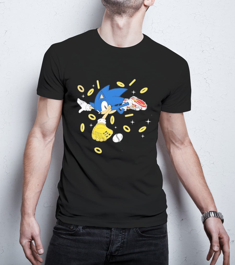 The Hedgehog Running Collecting Rings With Baseball Glove And Ball T-Shirt