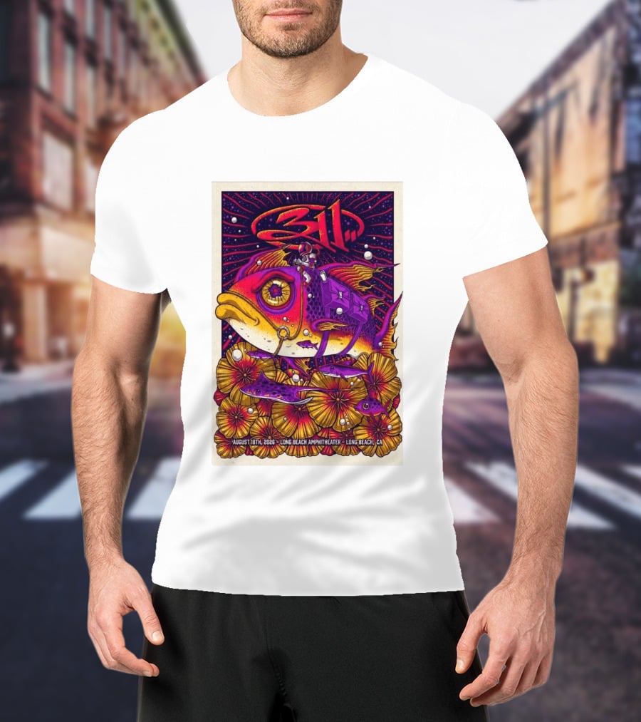 311 August 18 2026 Long Beach Amphitheater CA Psychedelic Fish And Astronaut T-Shirt