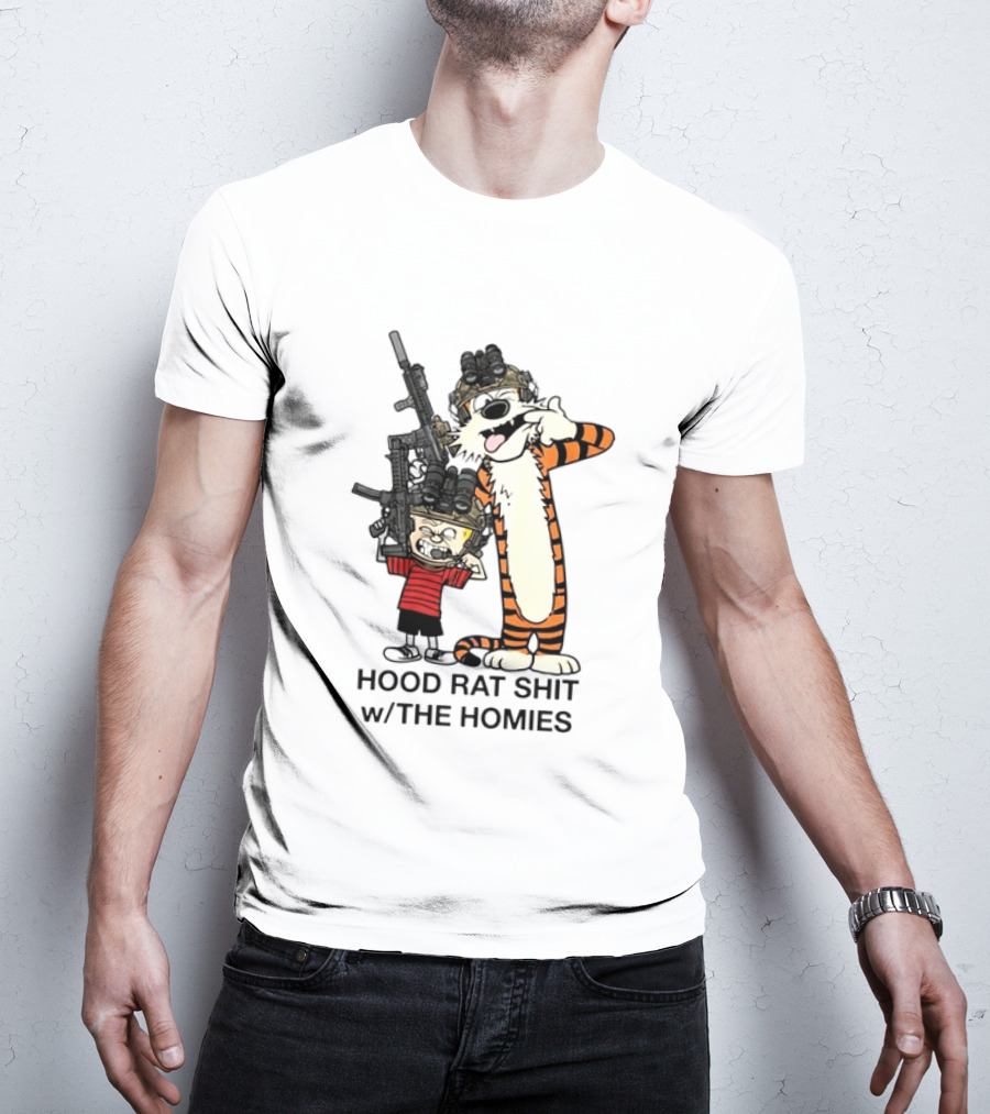 Calvin And Hobbes Hood Rat Shit W The Homies Rifle Helmets T-Shirt