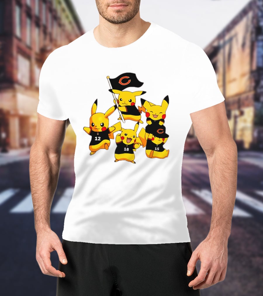 Chicago Bears Pikachu Fan Squad With Flag And Jerseys T-Shirt