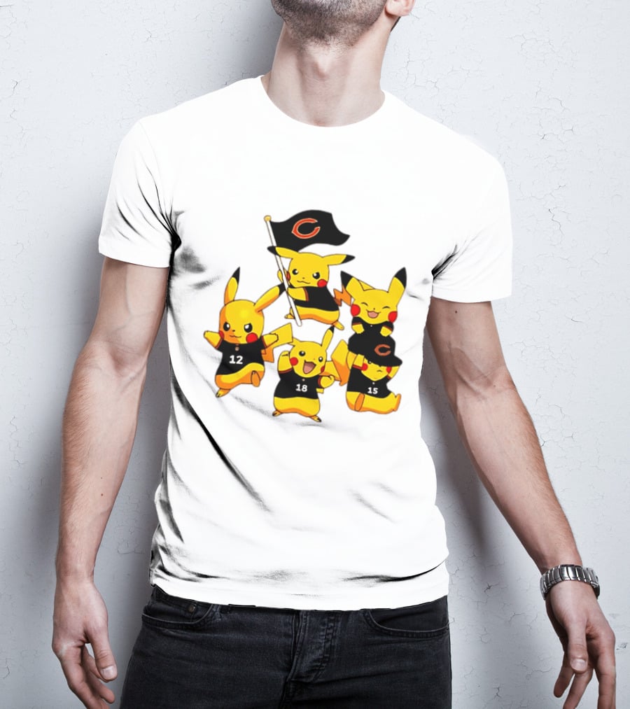 Chicago Bears Pikachu Fan Squad With Flag And Jerseys T-Shirt