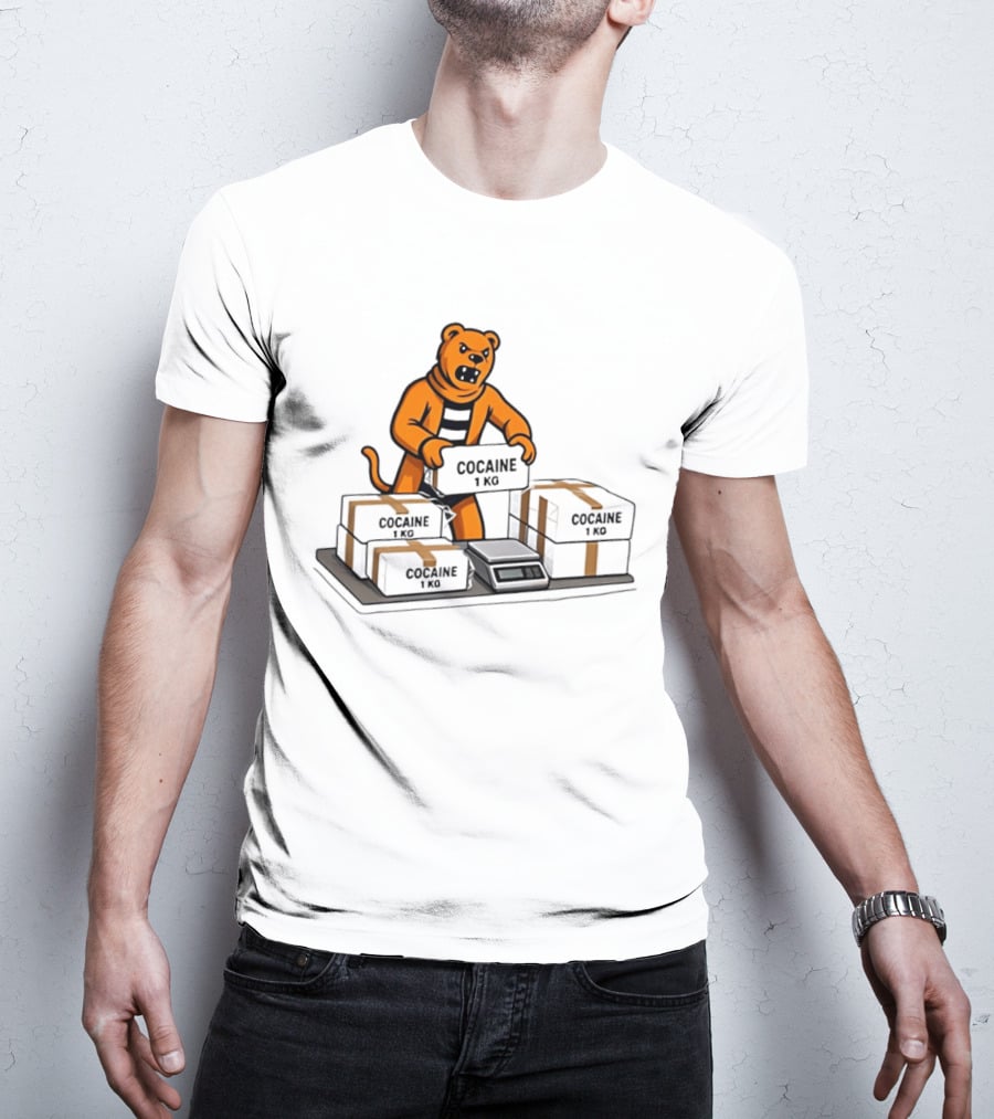 Cocaine 1 Kg Cartoon Orange Tiger Packages Scale T-Shirt