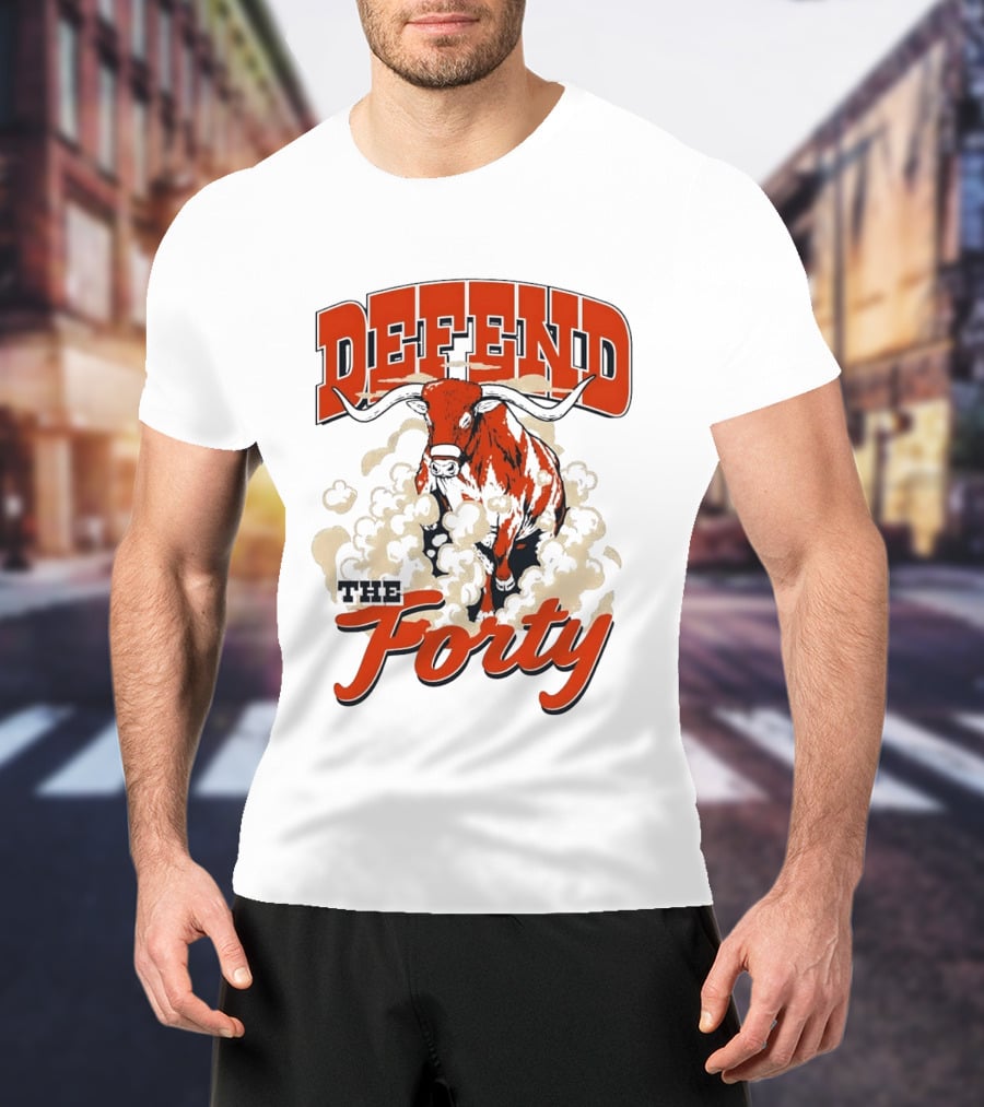Defend The Forty Longhorn Bull Dust Clouds Halftone T-Shirt