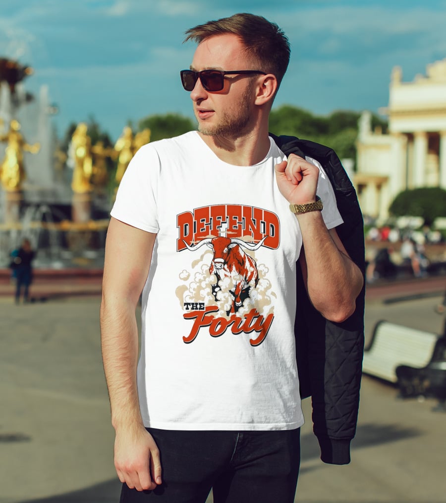Defend The Forty Longhorn Bull Dust Clouds Halftone T-Shirt