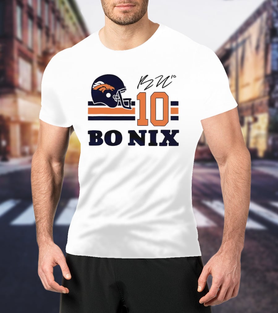Denver Broncos Bo Nix 10 Football Helmet Horizontal Stripes T-Shirt