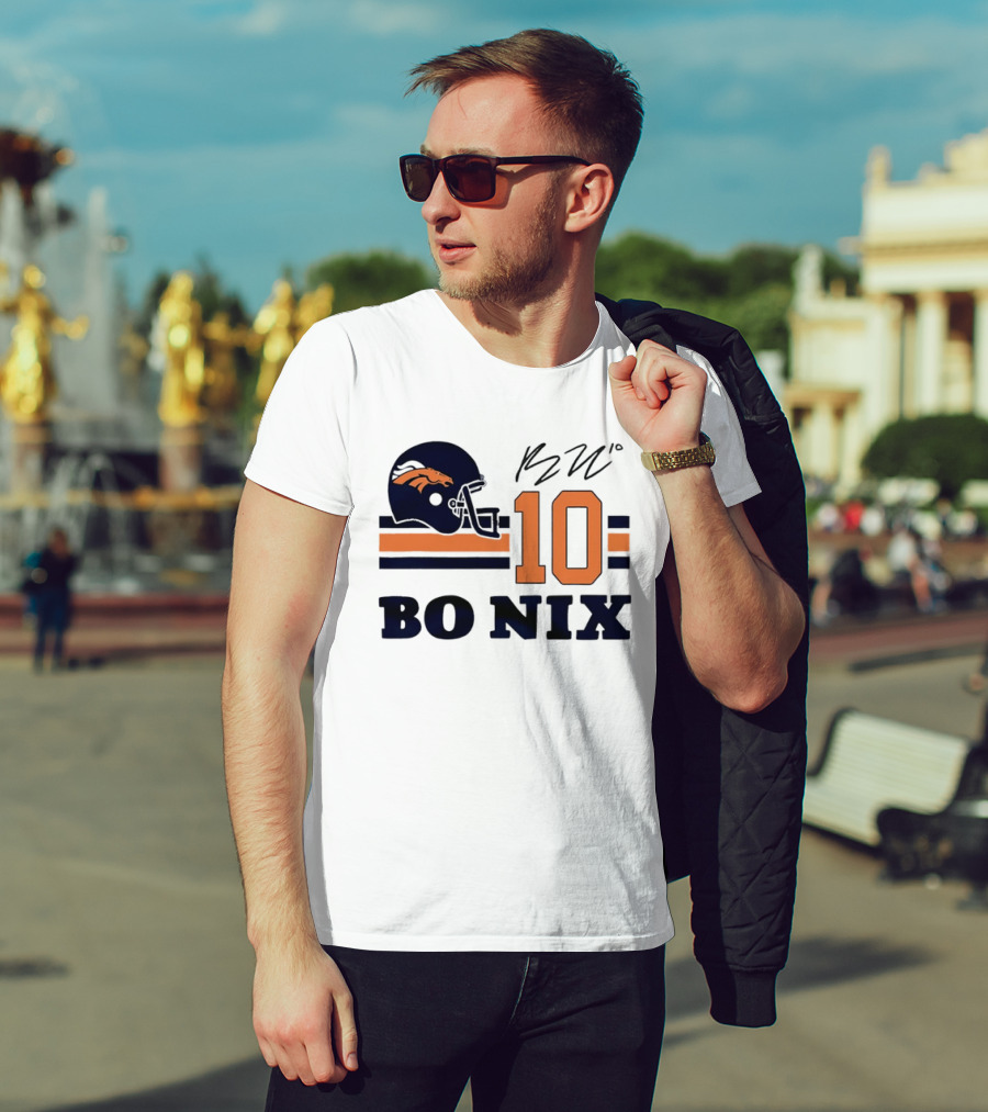 Denver Broncos Bo Nix 10 Football Helmet Horizontal Stripes T-Shirt