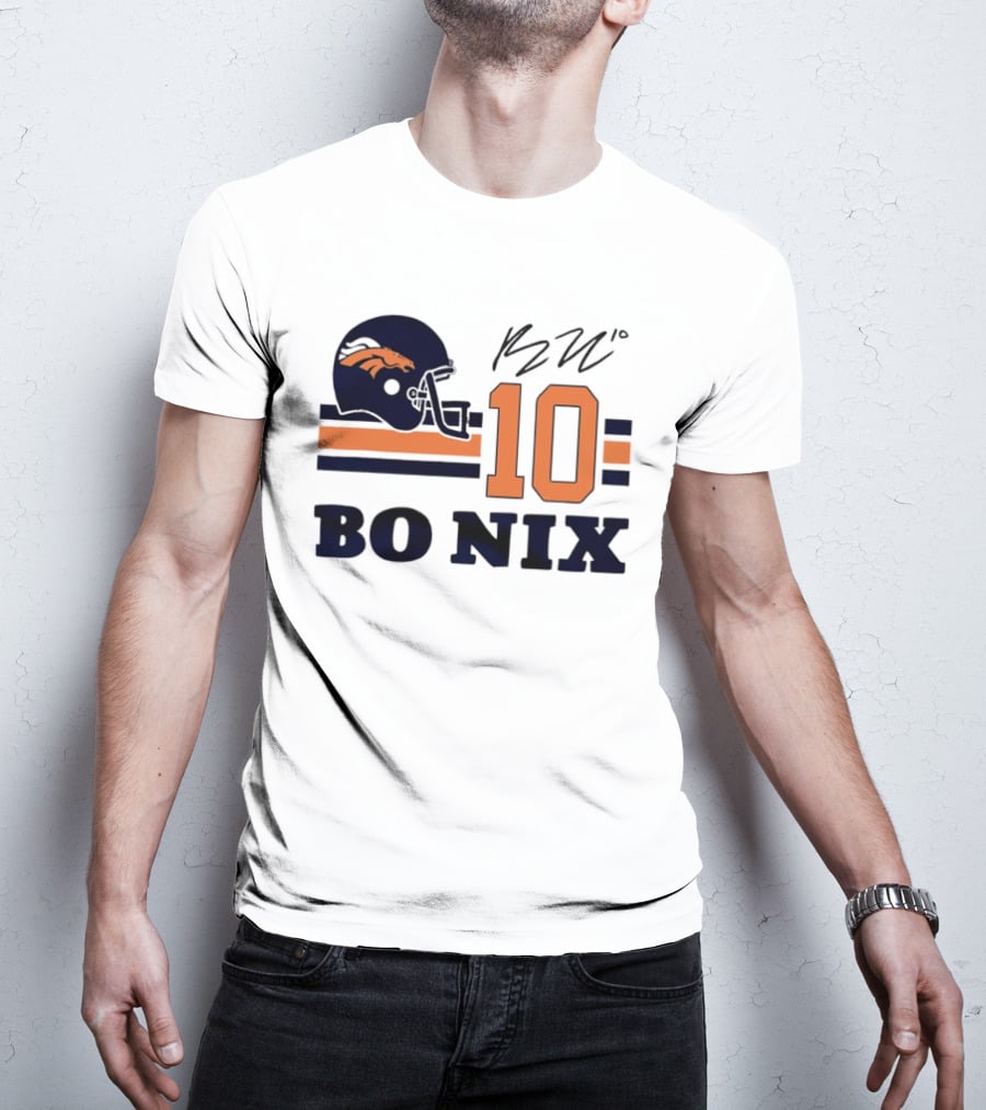 Denver Broncos Bo Nix 10 Football Helmet Horizontal Stripes T-Shirt