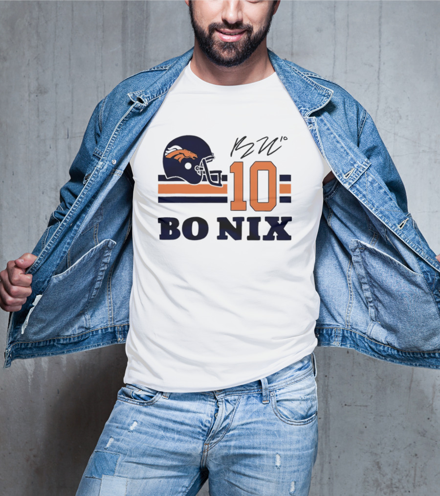 Denver Broncos Bo Nix 10 Football Helmet Horizontal Stripes T-Shirt