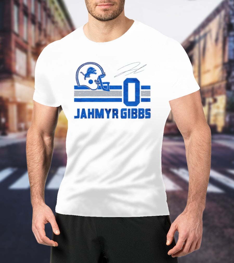 Detroit Lions Jahmyr Gibbs Zero Helmet Number Stripes Distressed T-Shirt