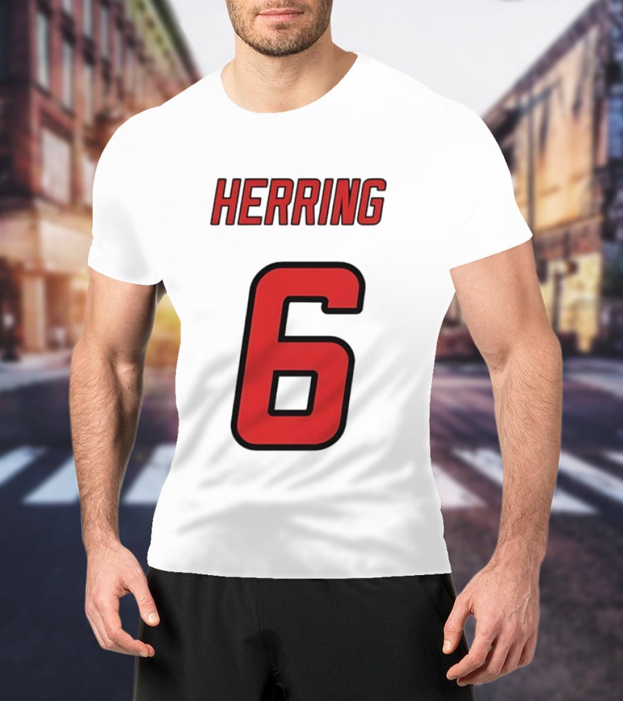 Herring 6 Red Jersey Name Number Bold Athletic Font T-Shirt