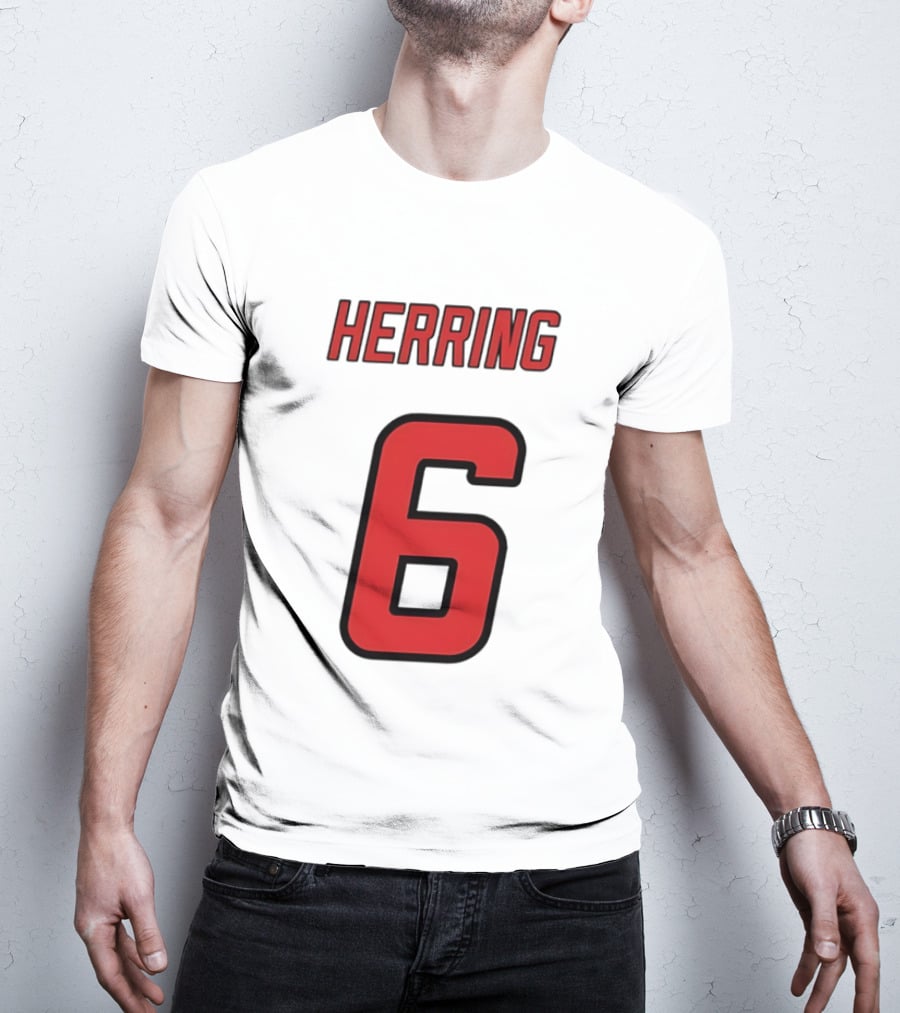 Herring 6 Red Jersey Name Number Bold Athletic Font T-Shirt