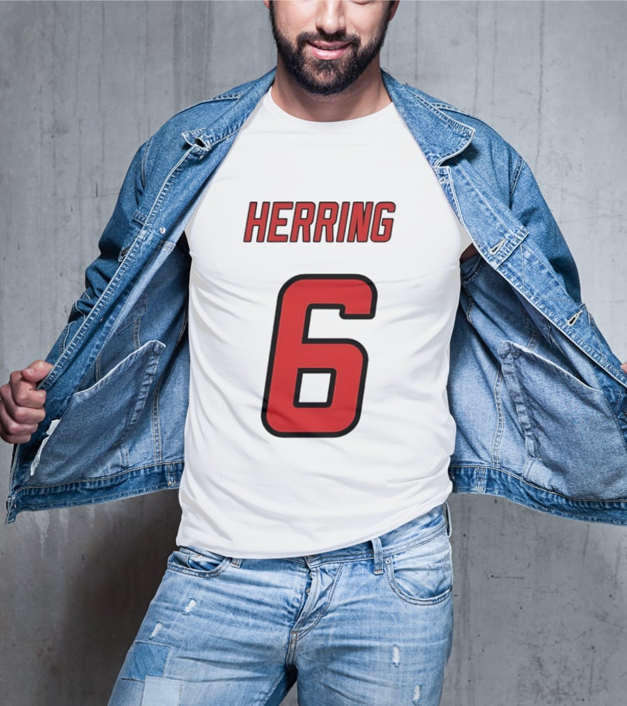 Herring 6 Red Jersey Name Number Bold Athletic Font T-Shirt