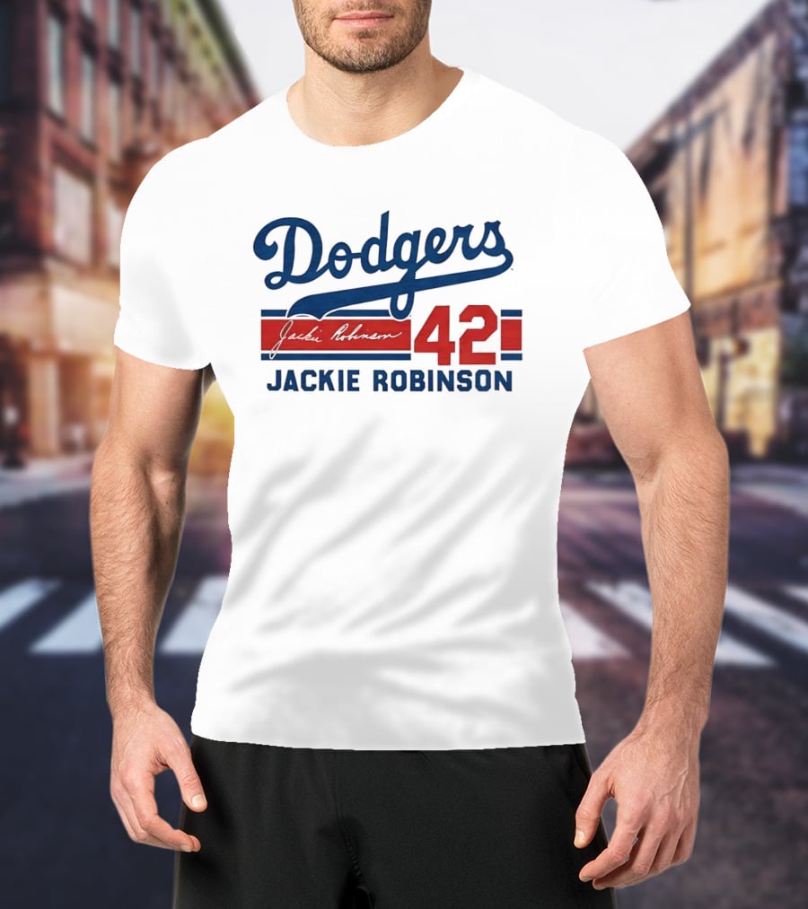 Dodgers Jackie Robinson 42 Stripes T-Shirt