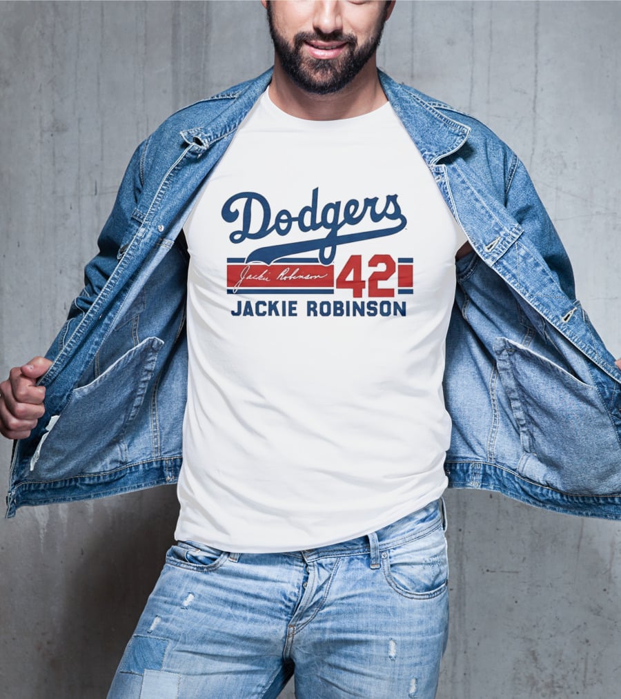 Dodgers Jackie Robinson 42 Stripes T-Shirt