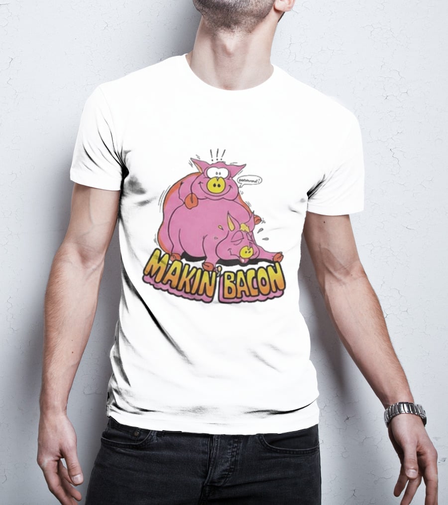 Makin Bacon Pig Cartoon Humor Trending T-Shirt