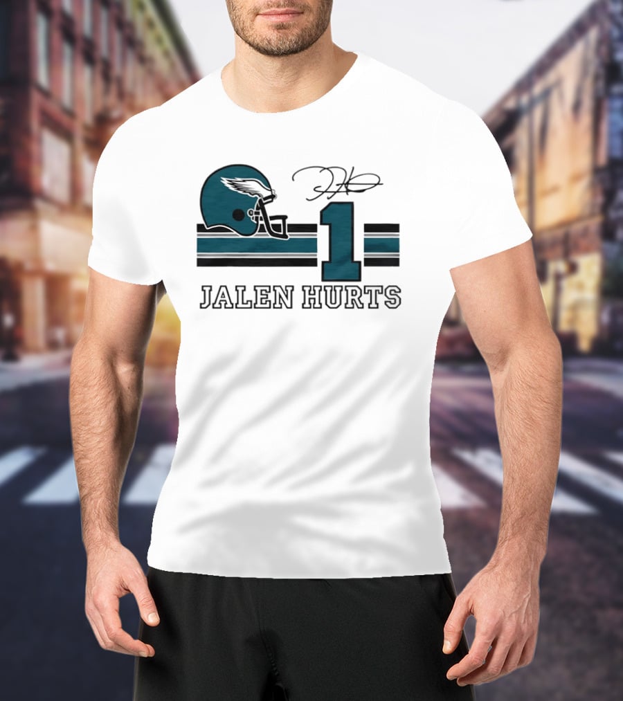 Philadelphia Eagles Jalen Hurts Helmet Number 1 Signature T-Shirt