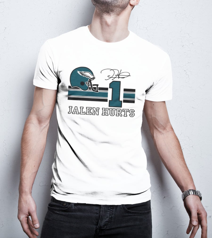 Philadelphia Eagles Jalen Hurts Helmet Number 1 Signature T-Shirt
