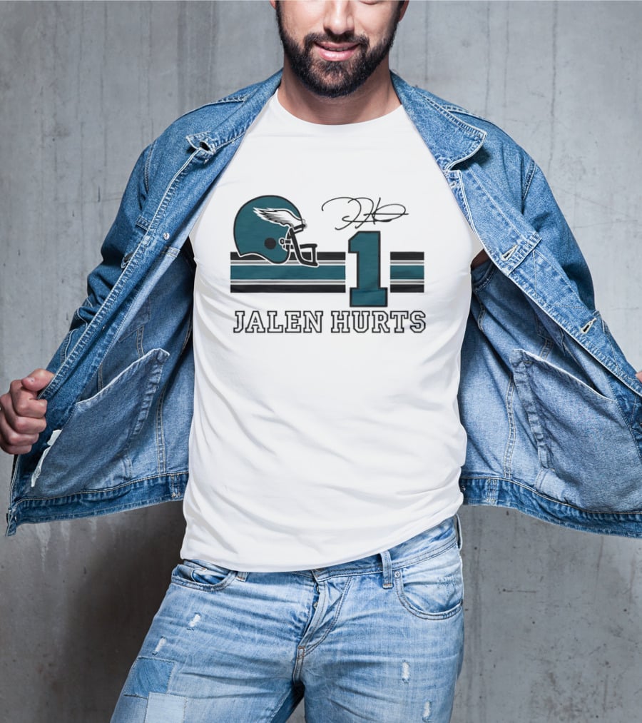 Philadelphia Eagles Jalen Hurts Helmet Number 1 Signature T-Shirt