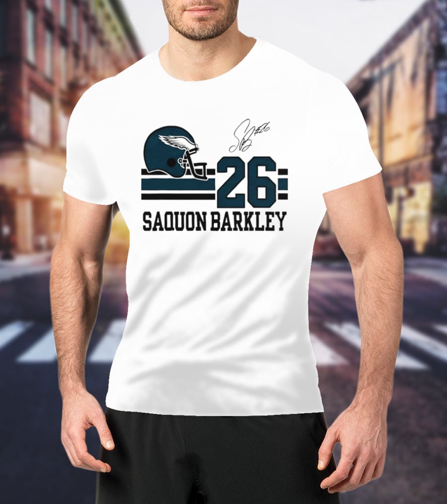 Philadelphia Eagles Saquon Barkley Helmet 26 Signature T-Shirt