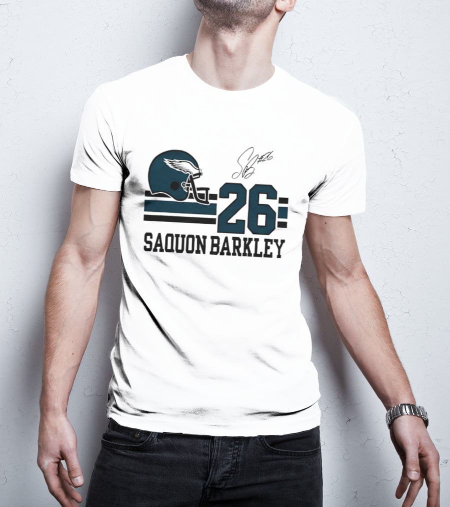 Philadelphia Eagles Saquon Barkley Helmet 26 Signature T-Shirt