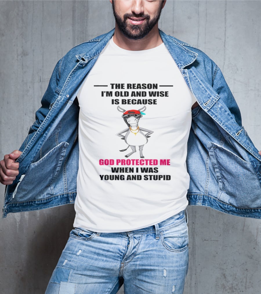 The Reason I'm Old And Wise God Protected Me When I Was Young And Stupid Cool Cow With Cap And Chains T-Shirt