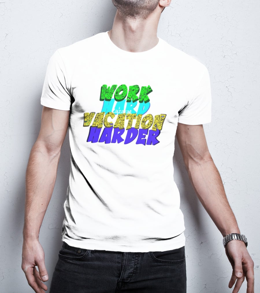 Work Hard Vacation Harder Emoji Patterned Colorful T-Shirt