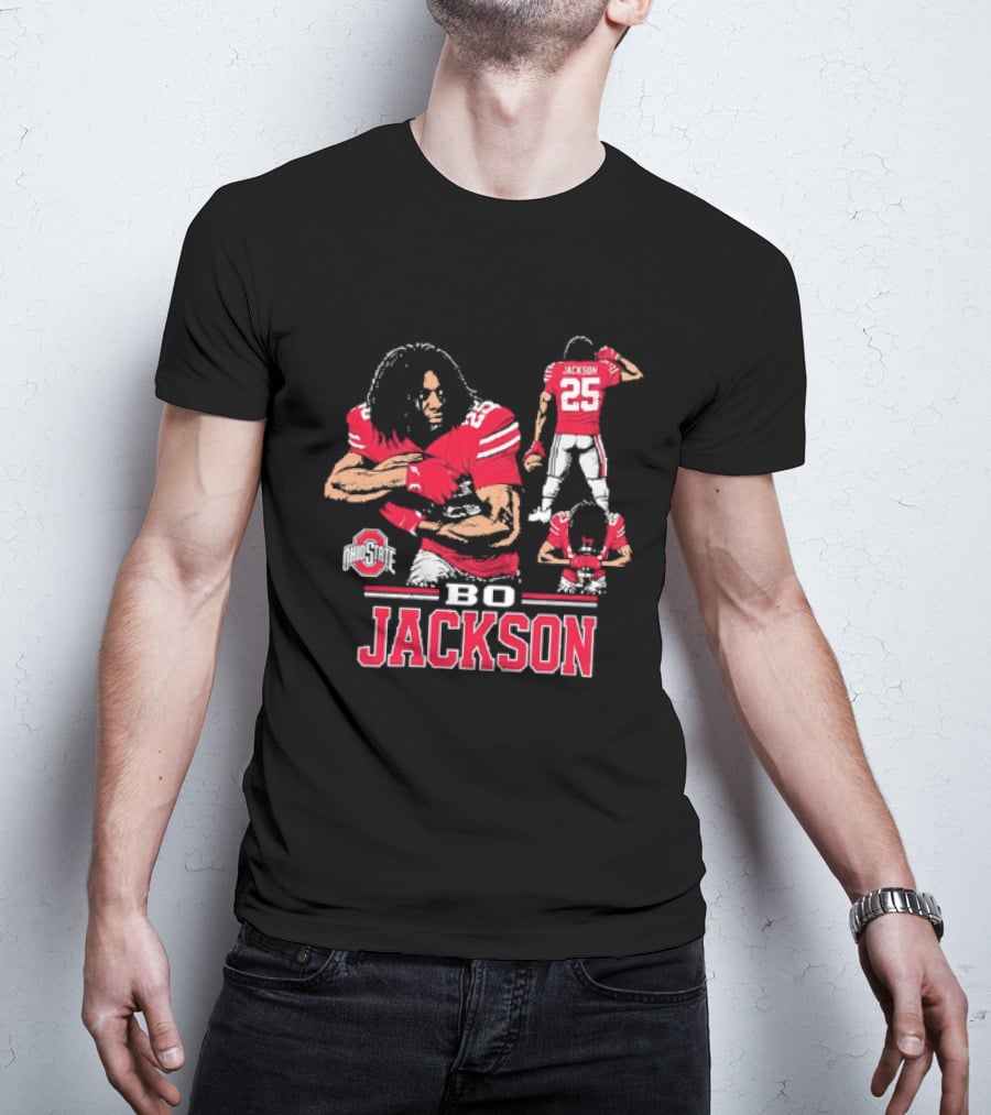 Bo Jackson Ohio State Buckeyes Number 25 Collage Red Jersey T-Shirt